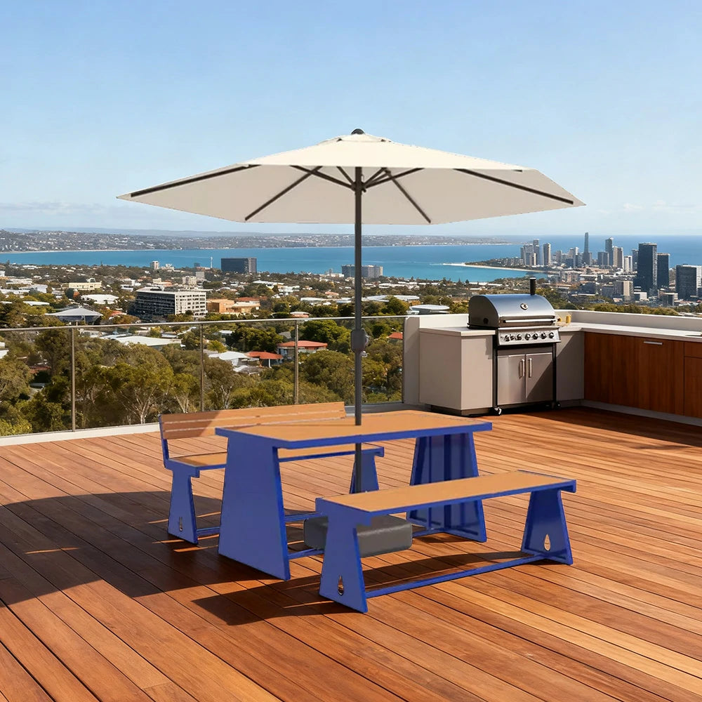 SOLARA Outdoor Table, Chair & Umbrella Set 120/140/160cm A-Frame Support Anti-Rust Iron Structure Smooth Painted Finish Stable Durable Design - Blue