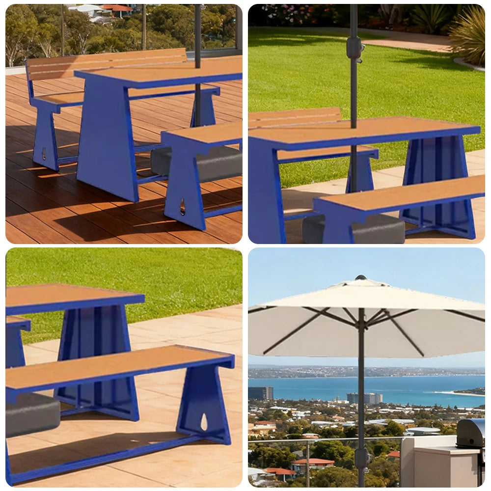 SOLARA Outdoor Table, Chair & Umbrella Set 120/140/160cm A-Frame Support Anti-Rust Iron Structure Smooth Painted Finish Stable Durable Design - Blue