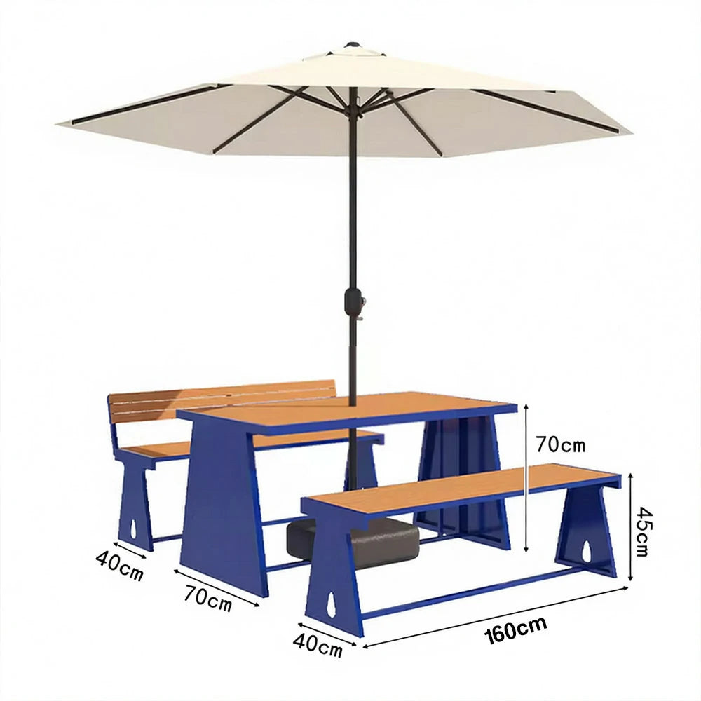 SOLARA Outdoor Table, Chair & Umbrella Set 120/140/160cm A-Frame Support Anti-Rust Iron Structure Smooth Painted Finish Stable Durable Design - Blue