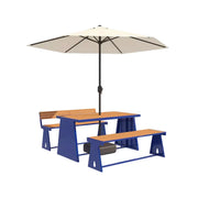 SOLARA Outdoor Table, Chair & Umbrella Set 120/140/160cm A-Frame Support Anti-Rust Iron Structure Smooth Painted Finish Stable Durable Design - Blue