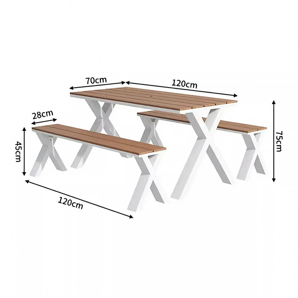 SOLARA Outdoor Table & Chair Set 120/160/200cm Sunproof Waterproof Surface High-Temp Coated Steel Frame Strong Support Anti-Corrosion Design - White