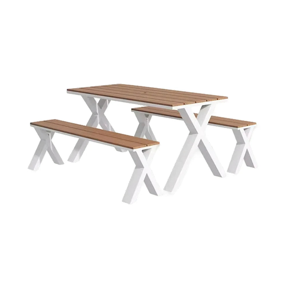 SOLARA Outdoor Table & Chair Set 120/160/200cm Sunproof Waterproof Surface High-Temp Coated Steel Frame Strong Support Anti-Corrosion Design - White