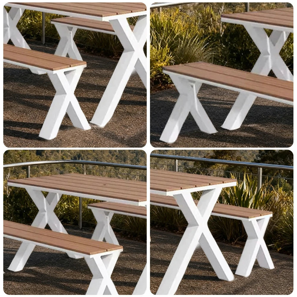 SOLARA Outdoor Table & Chair Set 120/160/200cm Sunproof Waterproof Surface High-Temp Coated Steel Frame Strong Support Anti-Corrosion Design - White