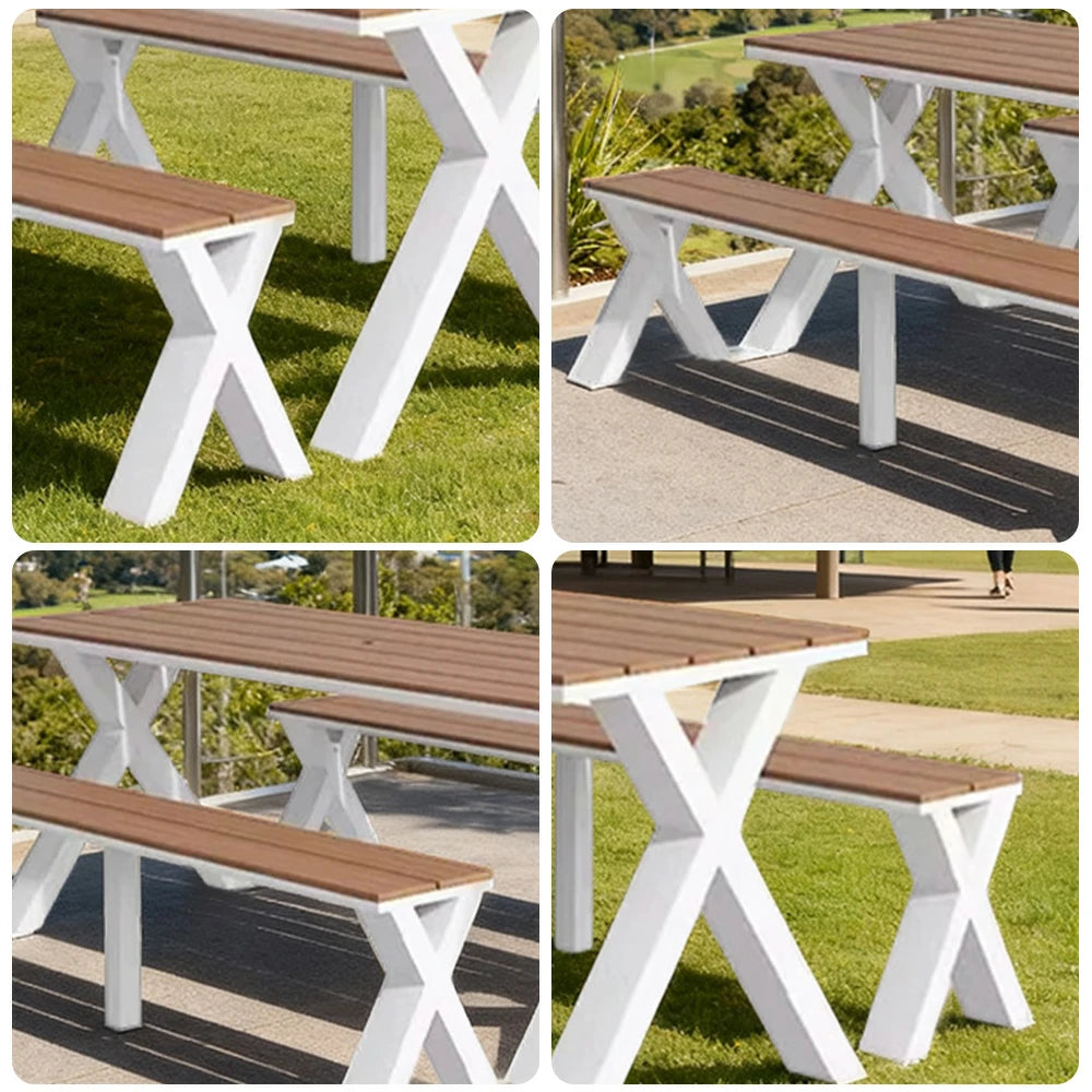 SOLARA Outdoor Table & Chair Set 120/160/200cm Sunproof Waterproof Surface High-Temp Coated Steel Frame Strong Support Anti-Corrosion Design - White