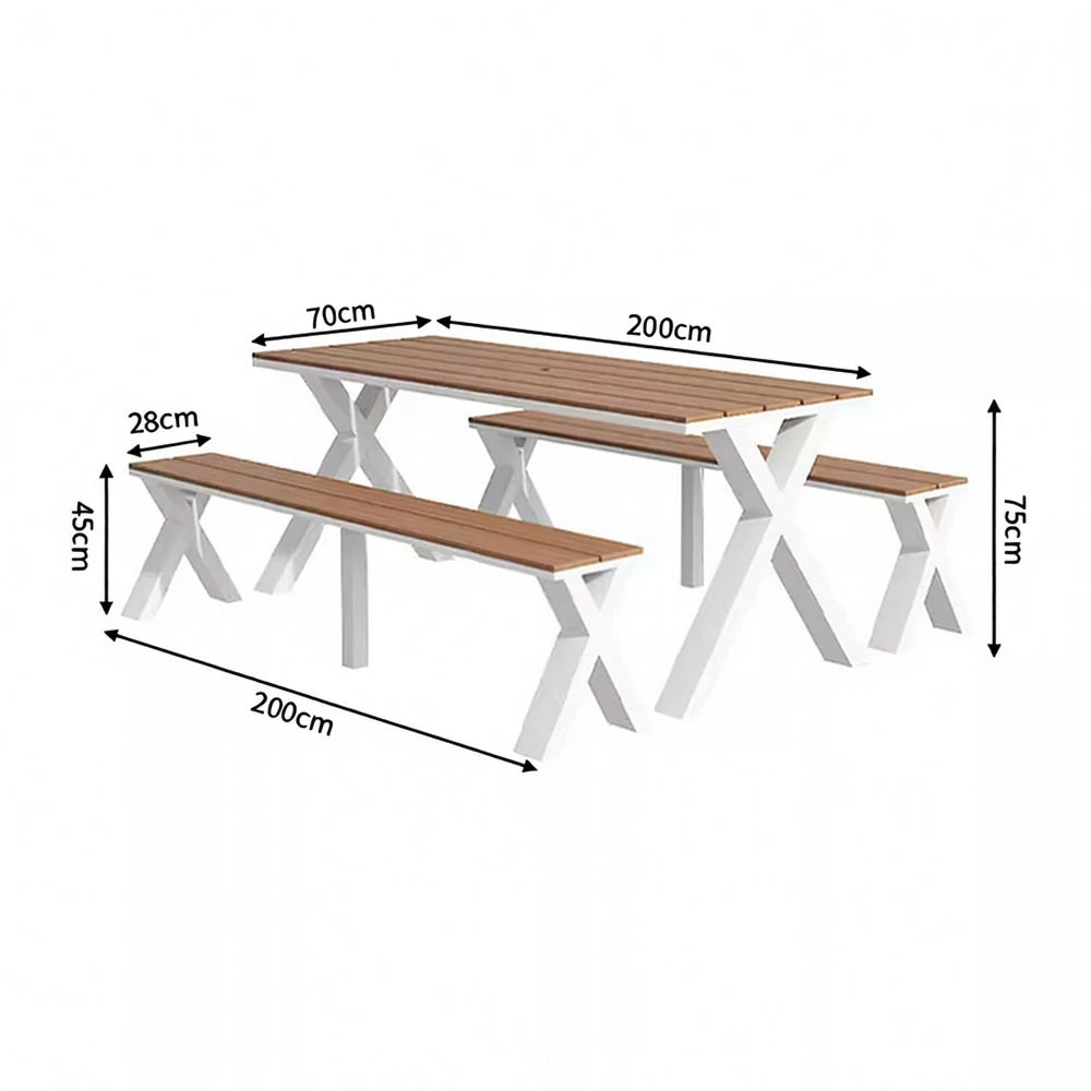SOLARA Outdoor Table & Chair Set 120/160/200cm Sunproof Waterproof Surface High-Temp Coated Steel Frame Strong Support Anti-Corrosion Design - White