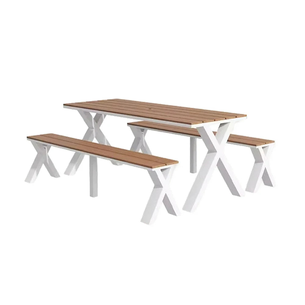 SOLARA Outdoor Table & Chair Set 120/160/200cm Sunproof Waterproof Surface High-Temp Coated Steel Frame Strong Support Anti-Corrosion Design - White