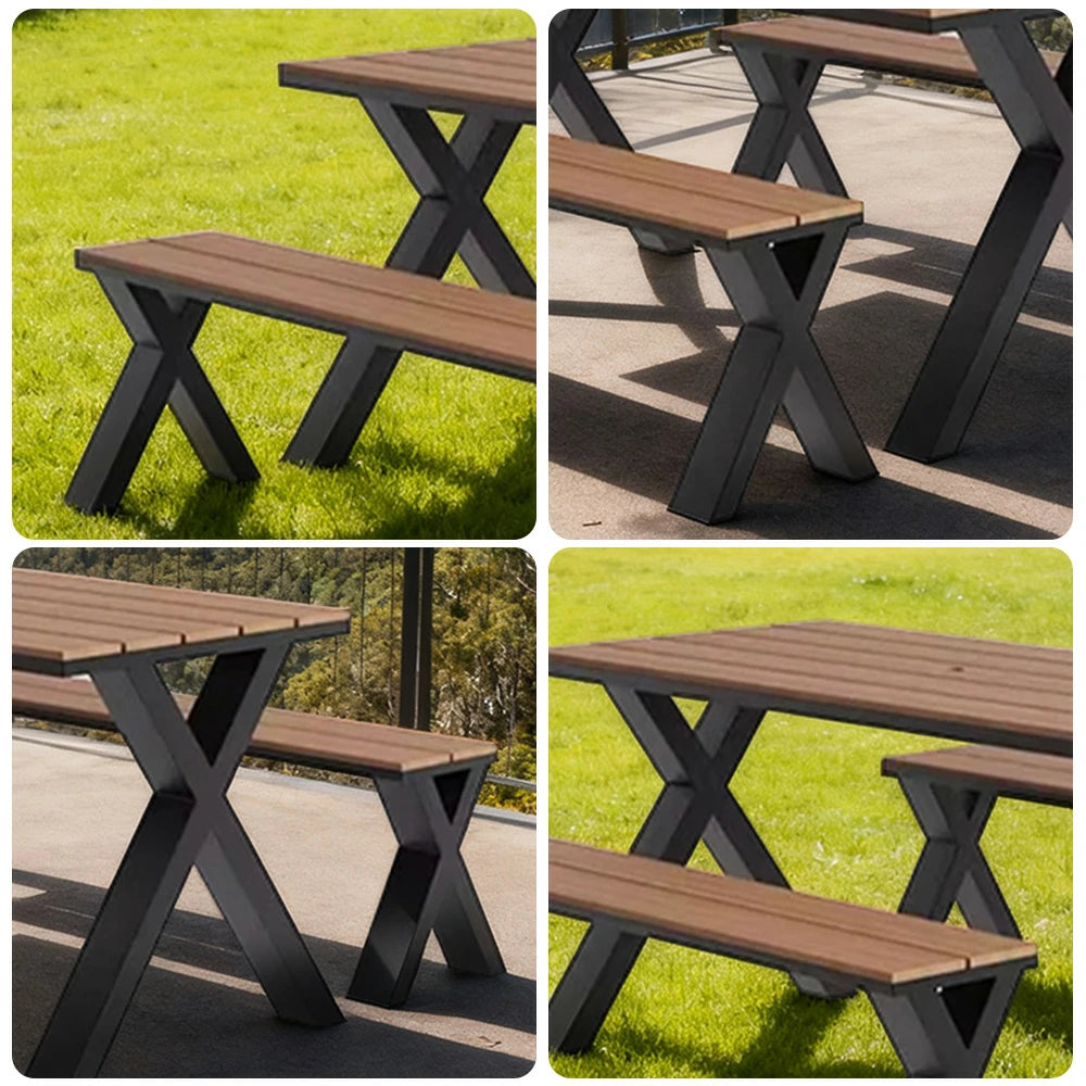 SOLARA Outdoor Table & Chair Set 120/160/200cm Sunproof Waterproof Surface High-Temp Coated Steel Frame Strong Support Anti-Corrosion Design - Black