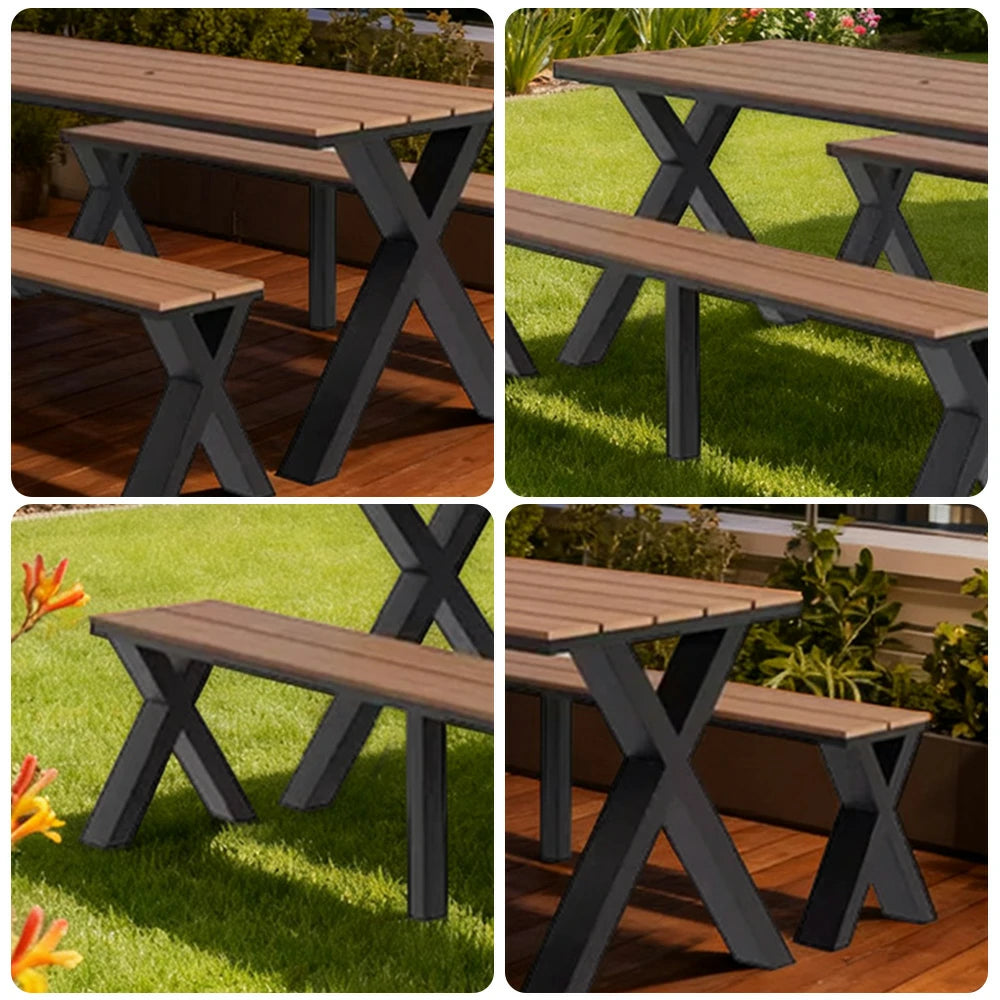 SOLARA Outdoor Table & Chair Set 120/160/200cm Sunproof Waterproof Surface High-Temp Coated Steel Frame Strong Support Anti-Corrosion Design - Black