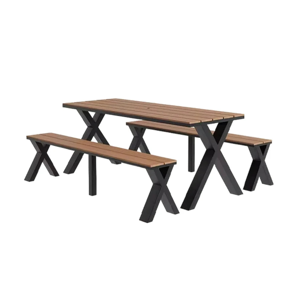 SOLARA Outdoor Table & Chair Set 120/160/200cm Sunproof Waterproof Surface High-Temp Coated Steel Frame Strong Support Anti-Corrosion Design - Black