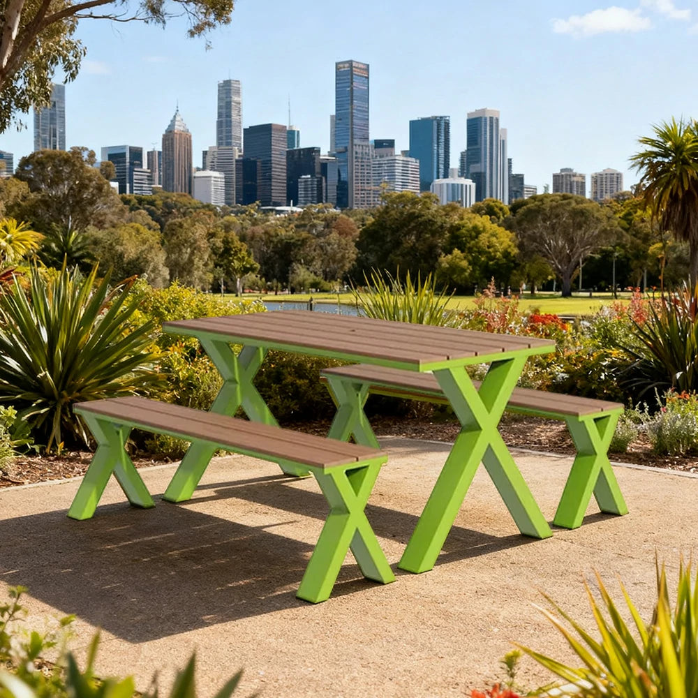 SOLARA Outdoor Table & Chair Set 120/160/200cm Sunproof Waterproof Surface High-Temp Coated Steel Frame Strong Support Anti-Corrosion Design - Green