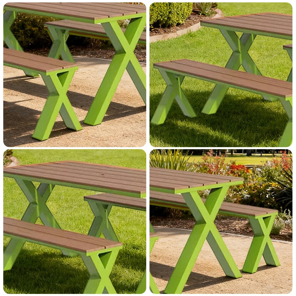 SOLARA Outdoor Table & Chair Set 120/160/200cm Sunproof Waterproof Surface High-Temp Coated Steel Frame Strong Support Anti-Corrosion Design - Green