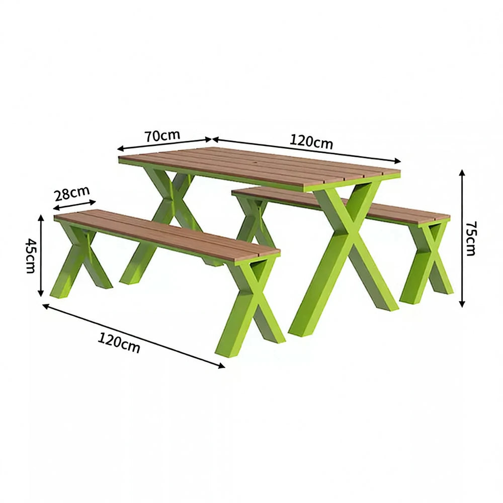 SOLARA Outdoor Table & Chair Set 120/160/200cm Sunproof Waterproof Surface High-Temp Coated Steel Frame Strong Support Anti-Corrosion Design - Green