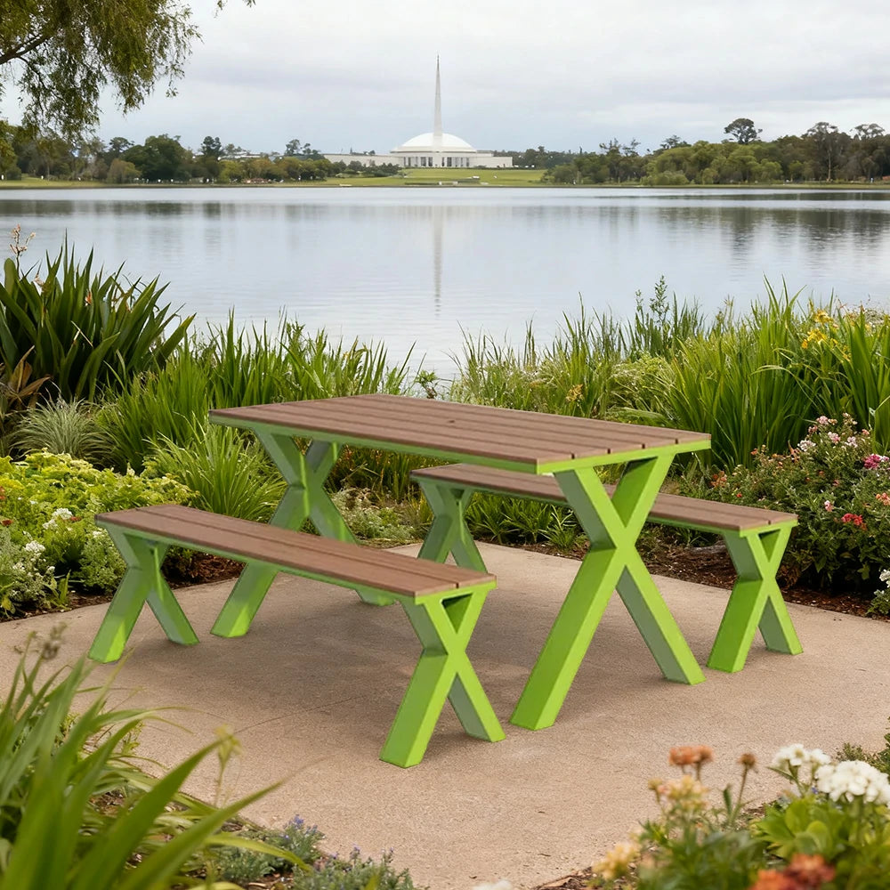 SOLARA Outdoor Table & Chair Set 120/160/200cm Sunproof Waterproof Surface High-Temp Coated Steel Frame Strong Support Anti-Corrosion Design - Green