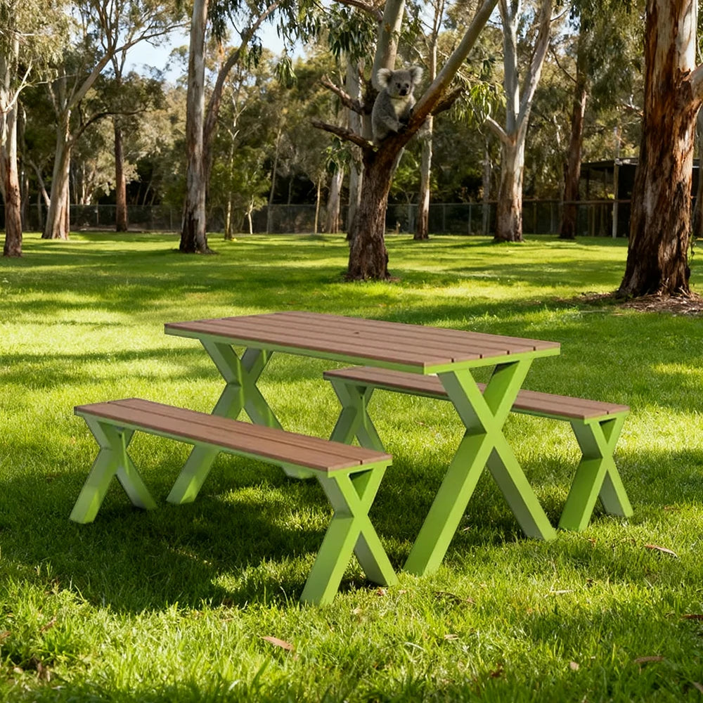 SOLARA Outdoor Table & Chair Set 120/160/200cm Sunproof Waterproof Surface High-Temp Coated Steel Frame Strong Support Anti-Corrosion Design - Green