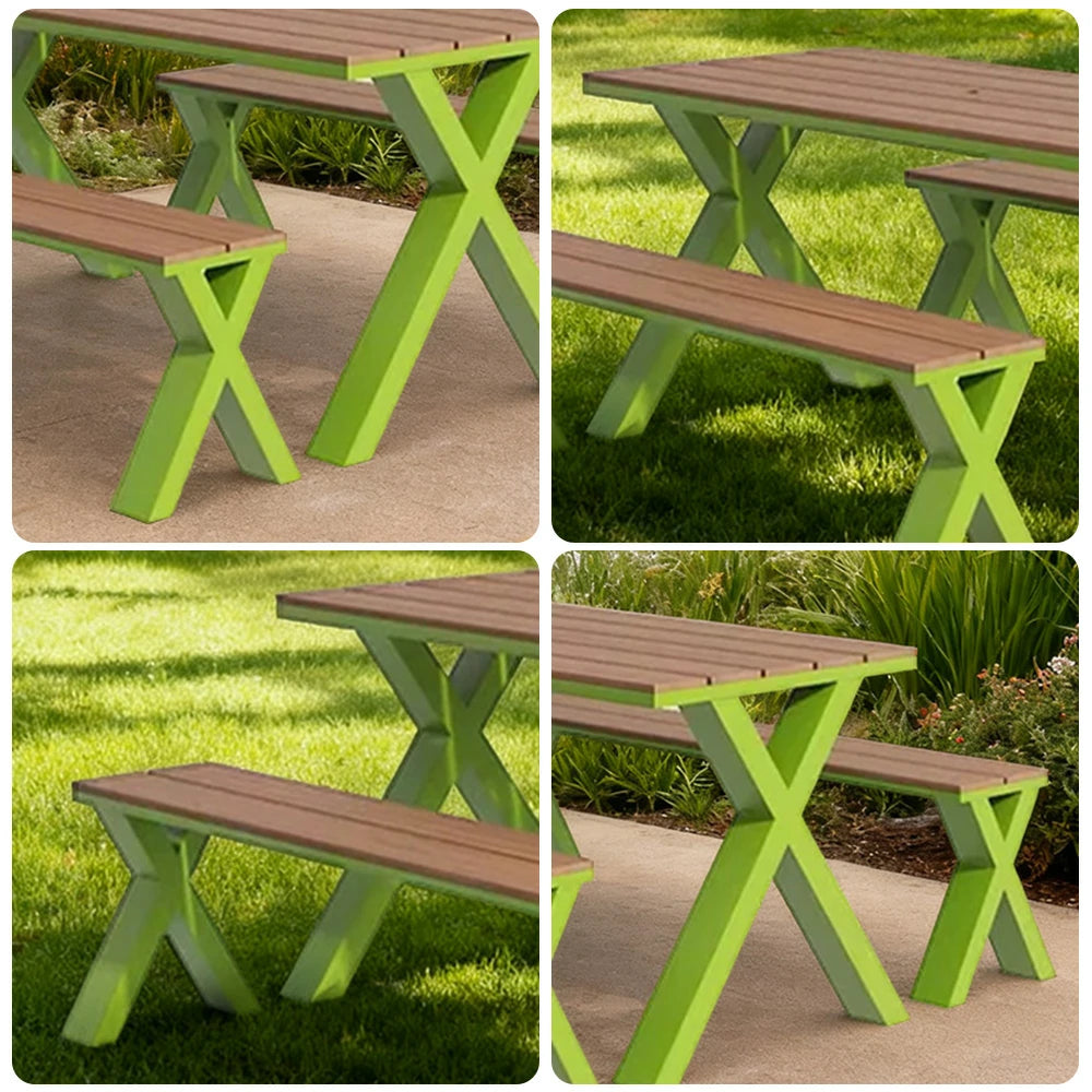 SOLARA Outdoor Table & Chair Set 120/160/200cm Sunproof Waterproof Surface High-Temp Coated Steel Frame Strong Support Anti-Corrosion Design - Green