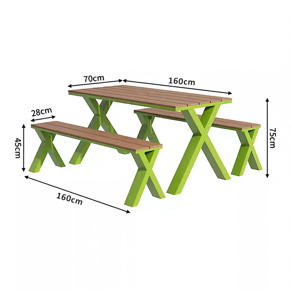 SOLARA Outdoor Table & Chair Set 120/160/200cm Sunproof Waterproof Surface High-Temp Coated Steel Frame Strong Support Anti-Corrosion Design - Green