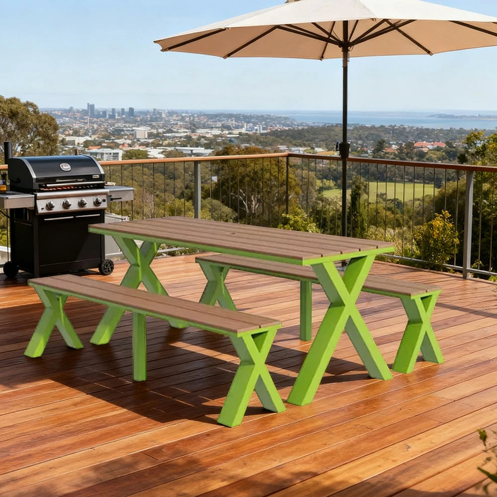 SOLARA Outdoor Table & Chair Set 120/160/200cm Sunproof Waterproof Surface High-Temp Coated Steel Frame Strong Support Anti-Corrosion Design - Green