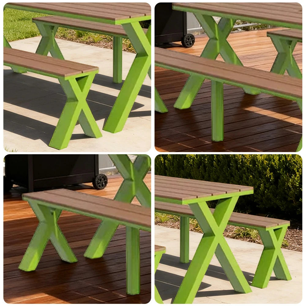 SOLARA Outdoor Table & Chair Set 120/160/200cm Sunproof Waterproof Surface High-Temp Coated Steel Frame Strong Support Anti-Corrosion Design - Green