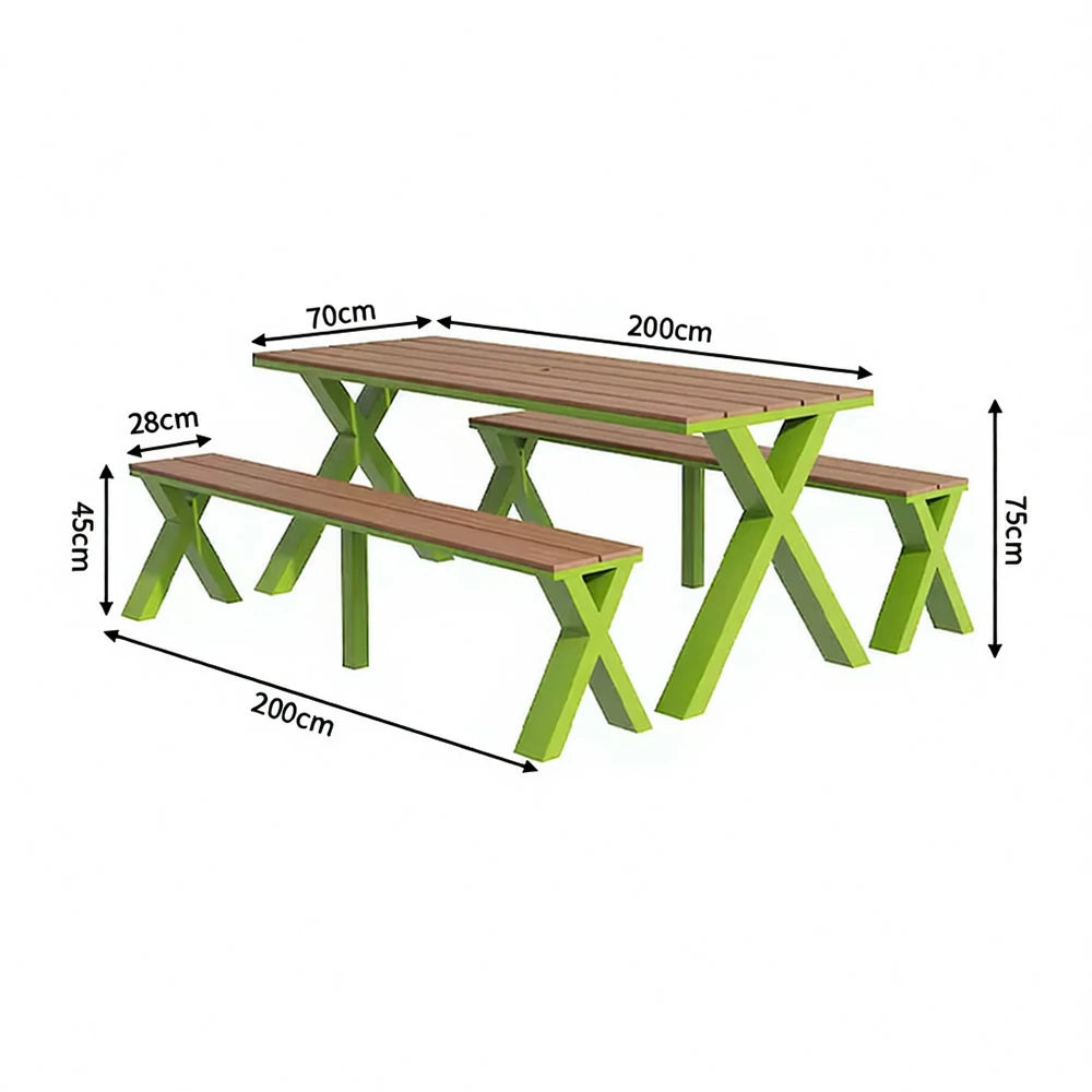 SOLARA Outdoor Table & Chair Set 120/160/200cm Sunproof Waterproof Surface High-Temp Coated Steel Frame Strong Support Anti-Corrosion Design - Green