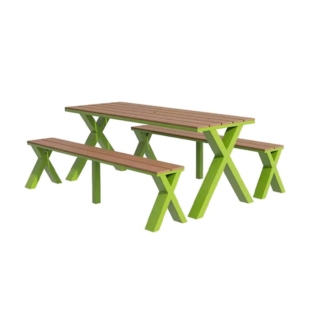 SOLARA Outdoor Table & Chair Set 120/160/200cm Sunproof Waterproof Surface High-Temp Coated Steel Frame Strong Support Anti-Corrosion Design - Green