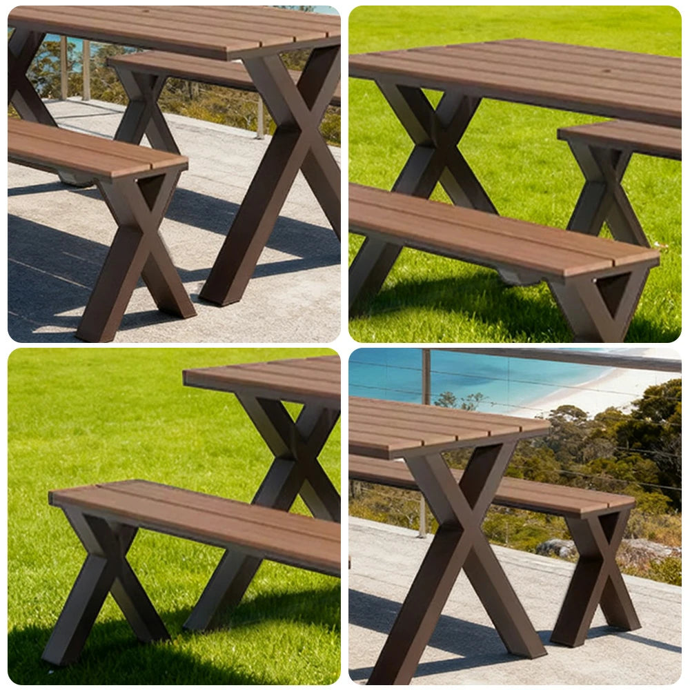 SOLARA Outdoor Table & Chair Set 120/160/200cm Sunproof Waterproof Surface High-Temp Coated Steel Frame Strong Support Anti-Corrosion Design - Brown