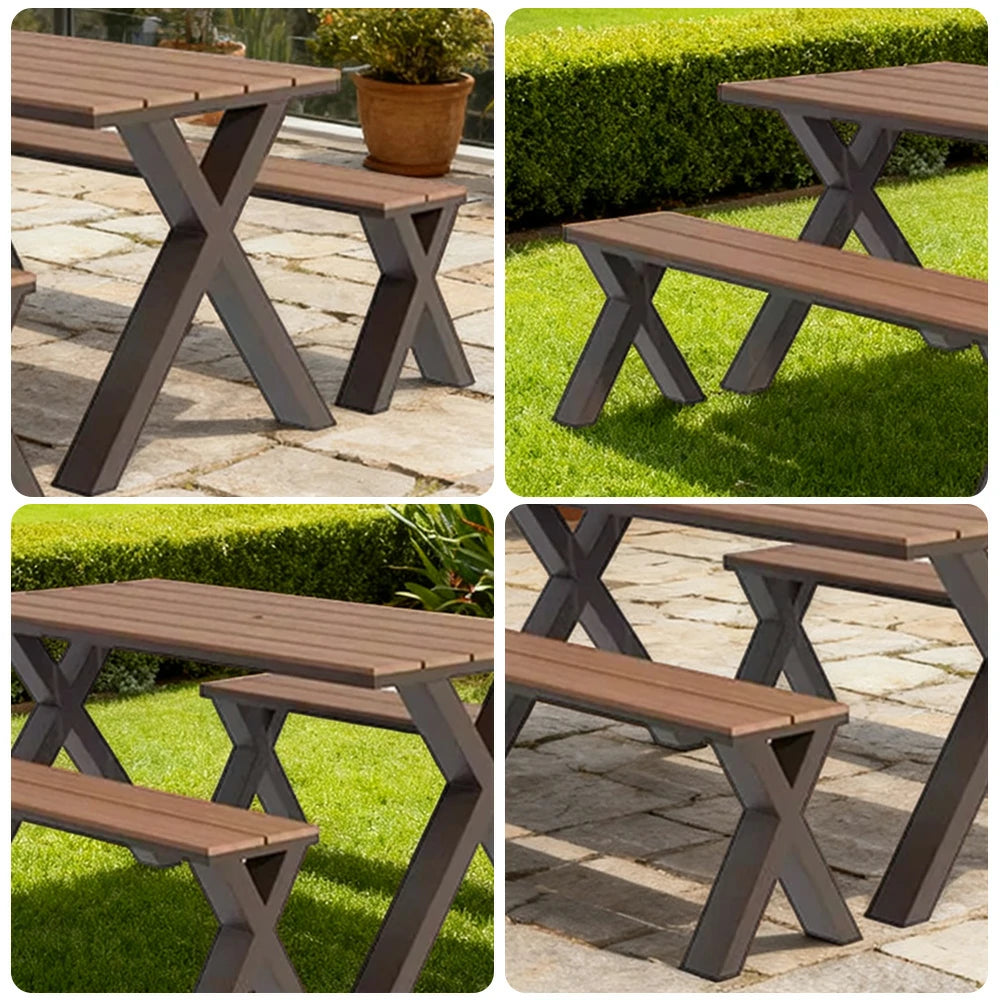 SOLARA Outdoor Table & Chair Set 120/160/200cm Sunproof Waterproof Surface High-Temp Coated Steel Frame Strong Support Anti-Corrosion Design - Brown