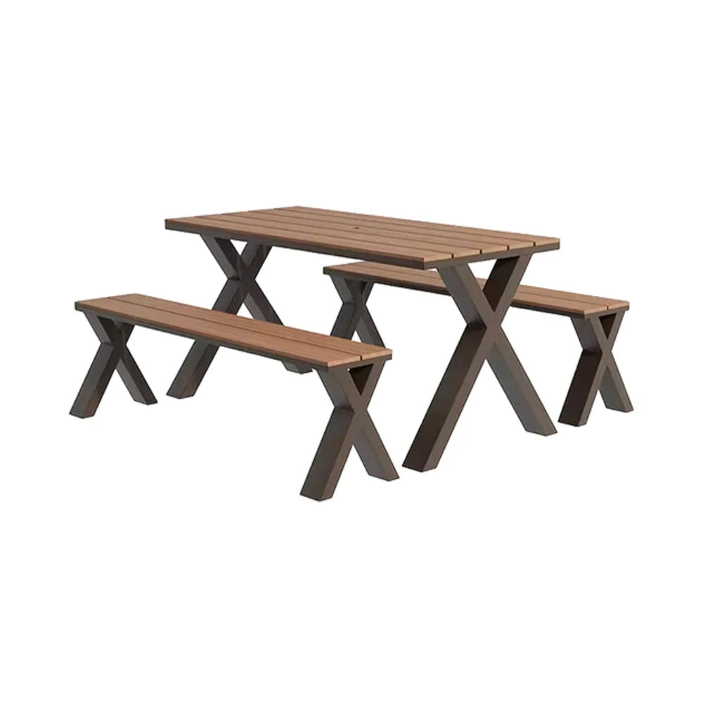 SOLARA Outdoor Table & Chair Set 120/160/200cm Sunproof Waterproof Surface High-Temp Coated Steel Frame Strong Support Anti-Corrosion Design - Brown