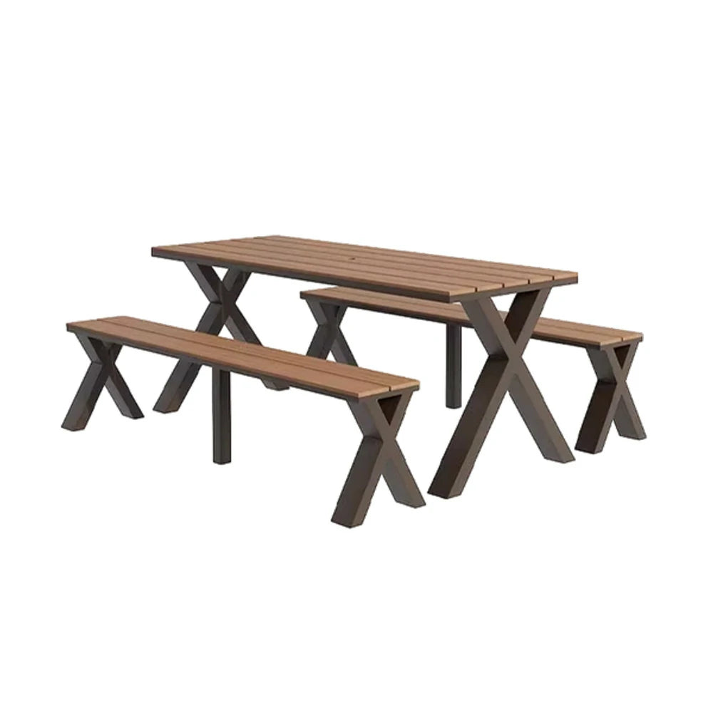 SOLARA Outdoor Table & Chair Set 120/160/200cm Sunproof Waterproof Surface High-Temp Coated Steel Frame Strong Support Anti-Corrosion Design - Brown