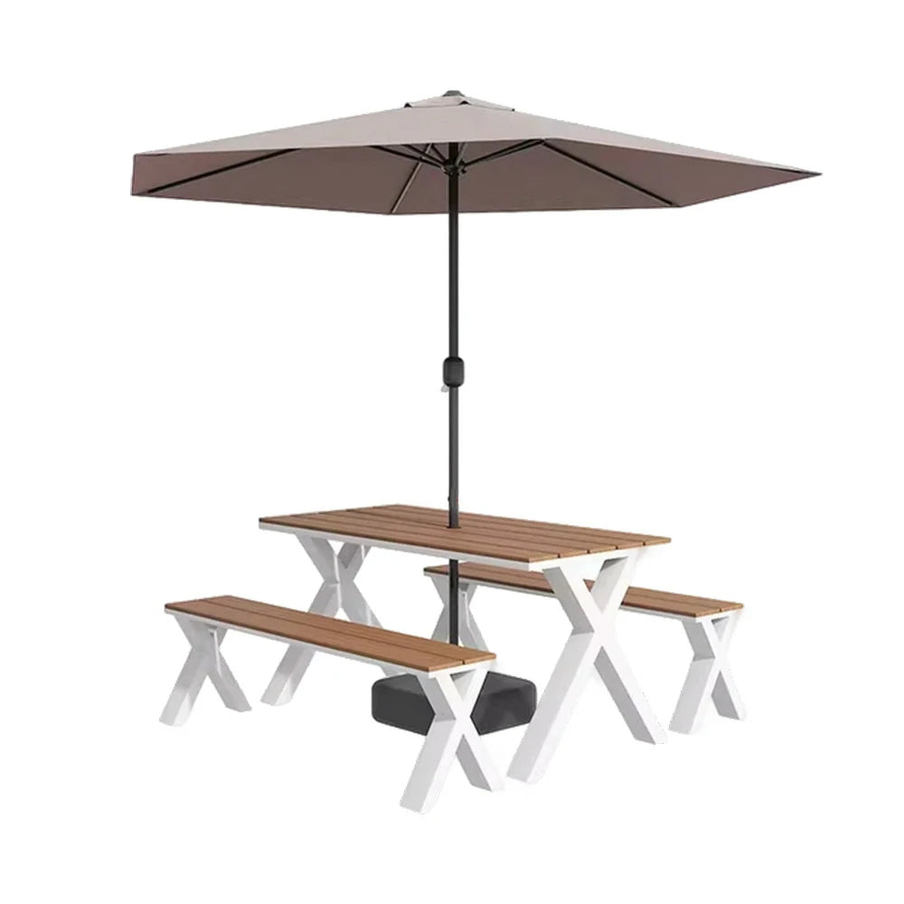 SOLARA Outdoor Table, Chair & Umbrella Set 120/160/200cm Sunproof Waterproof Surface High-Temp Coated Steel Frame Strong Support Anti-Corrosion Design - White