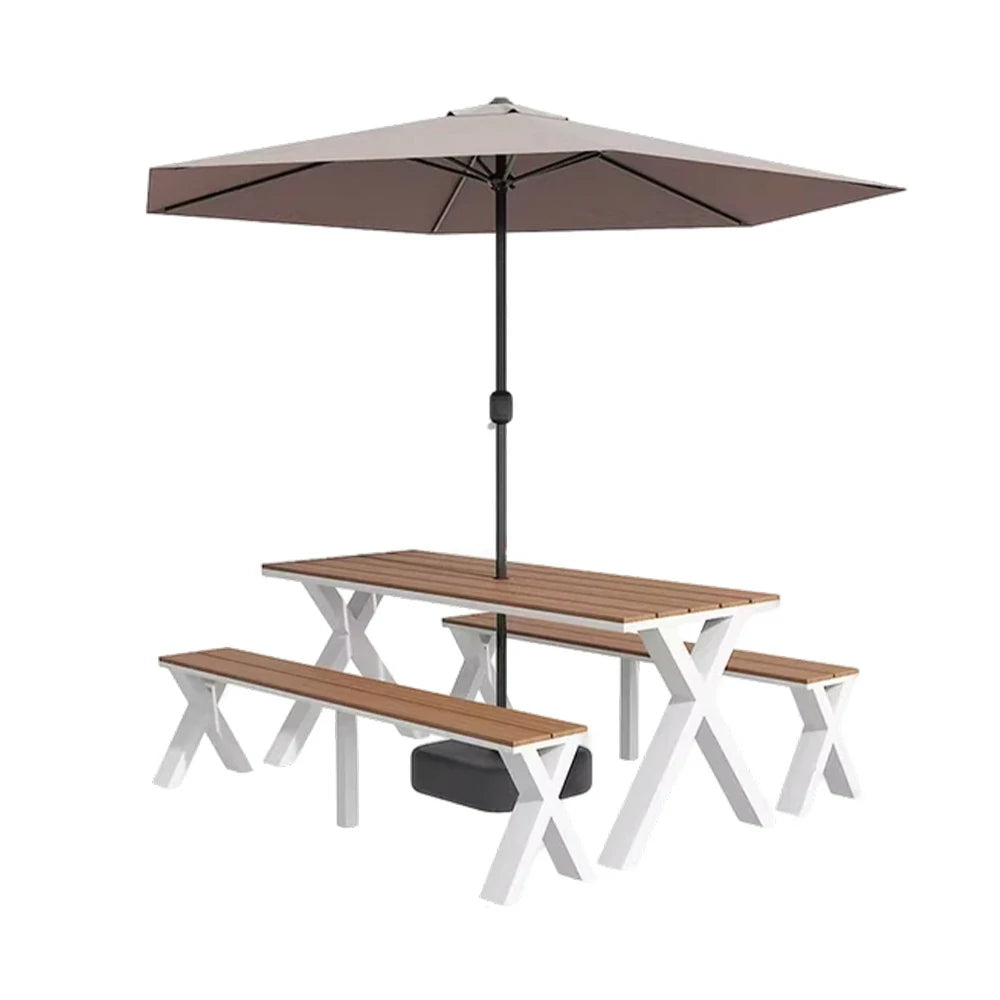 SOLARA Outdoor Table, Chair & Umbrella Set 120/160/200cm Sunproof Waterproof Surface High-Temp Coated Steel Frame Strong Support Anti-Corrosion Design - White