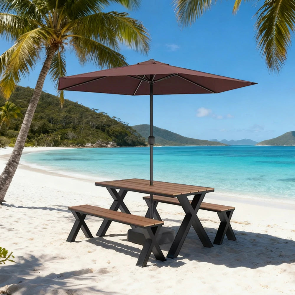 SOLARA Outdoor Table, Chair & Umbrella Set 120/160/200cm Sunproof Waterproof Surface High-Temp Coated Steel Frame Strong Support Anti-Corrosion Design - Black