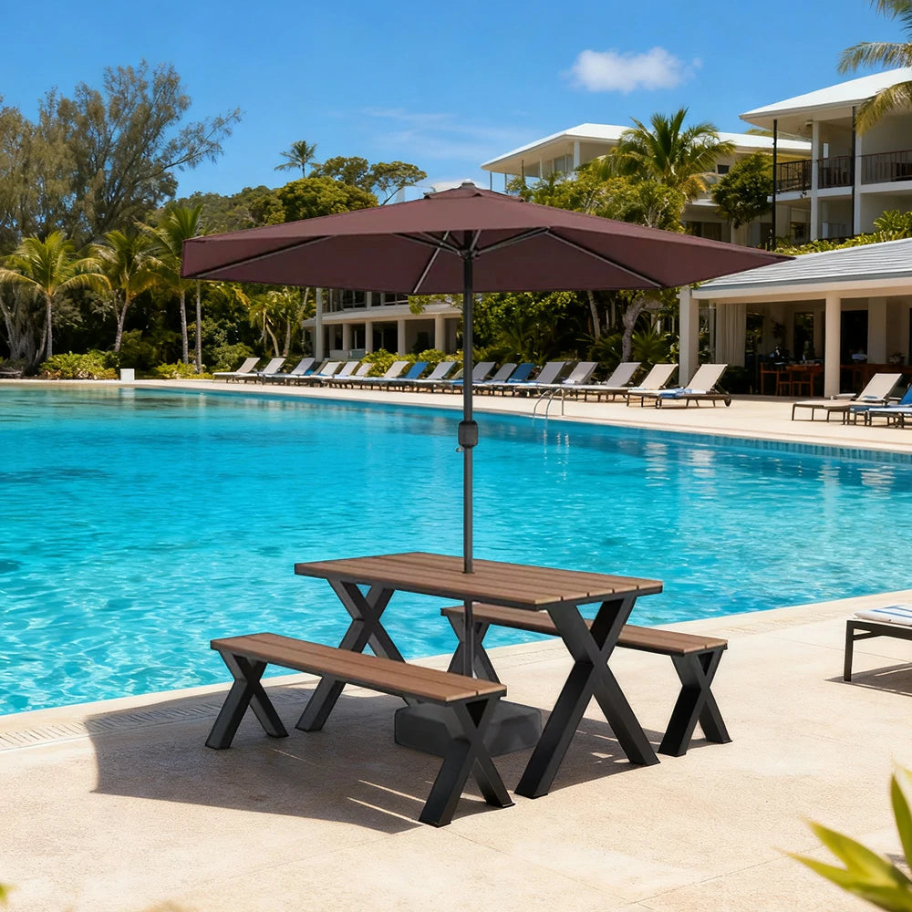 SOLARA Outdoor Table, Chair & Umbrella Set 120/160/200cm Sunproof Waterproof Surface High-Temp Coated Steel Frame Strong Support Anti-Corrosion Design - Black