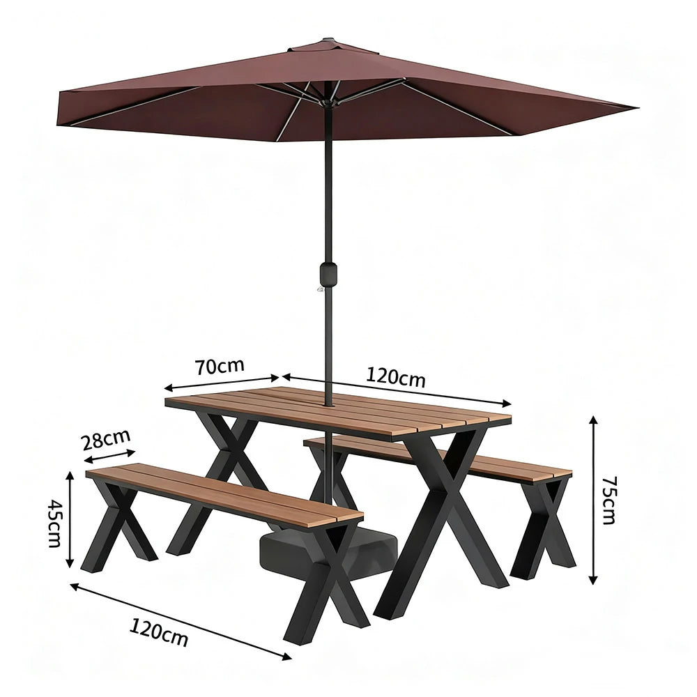 SOLARA Outdoor Table, Chair & Umbrella Set 120/160/200cm Sunproof Waterproof Surface High-Temp Coated Steel Frame Strong Support Anti-Corrosion Design - Black