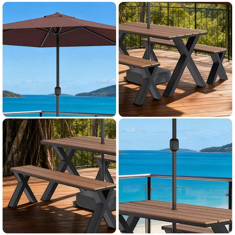 SOLARA Outdoor Table, Chair & Umbrella Set 120/160/200cm Sunproof Waterproof Surface High-Temp Coated Steel Frame Strong Support Anti-Corrosion Design - Black