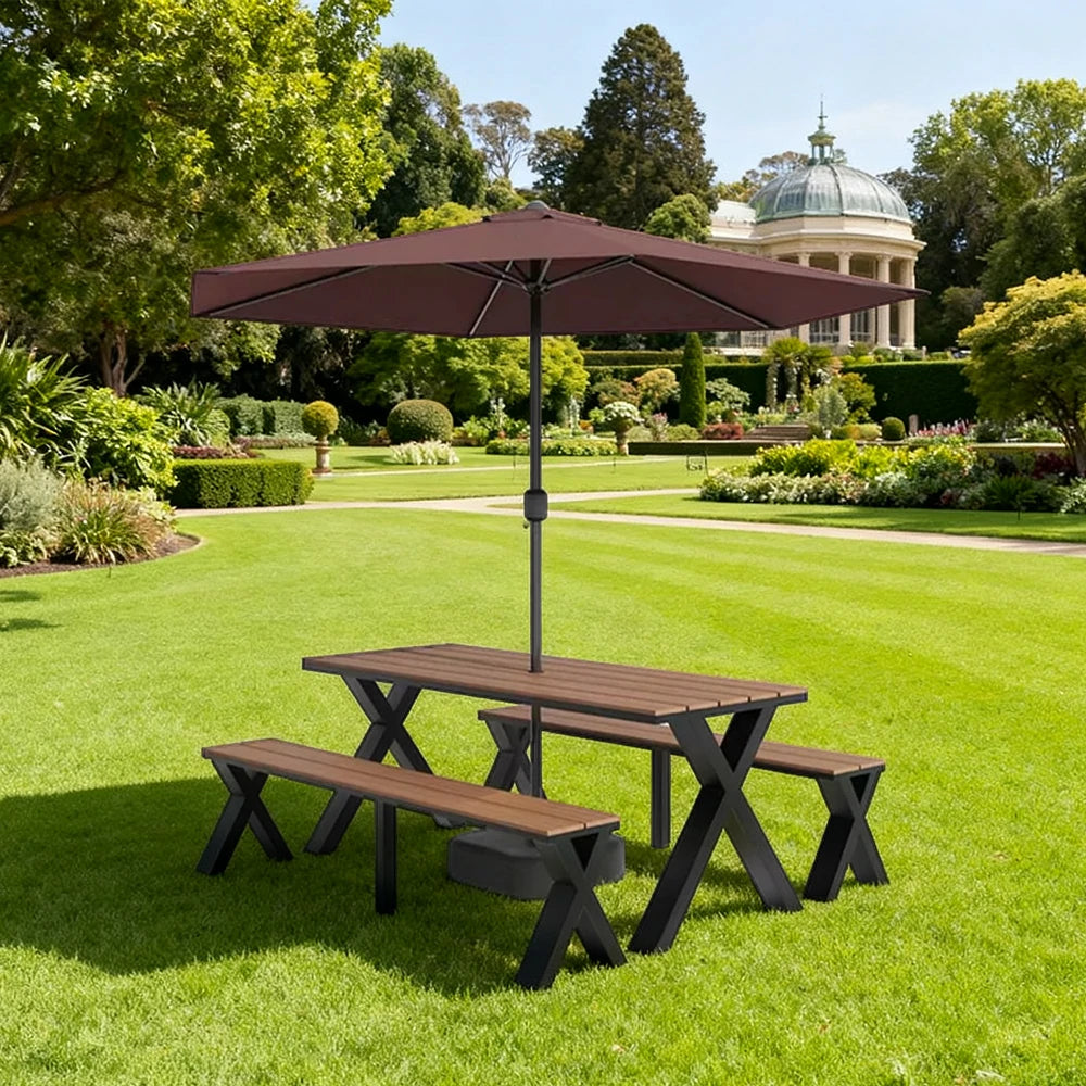 SOLARA Outdoor Table, Chair & Umbrella Set 120/160/200cm Sunproof Waterproof Surface High-Temp Coated Steel Frame Strong Support Anti-Corrosion Design - Black