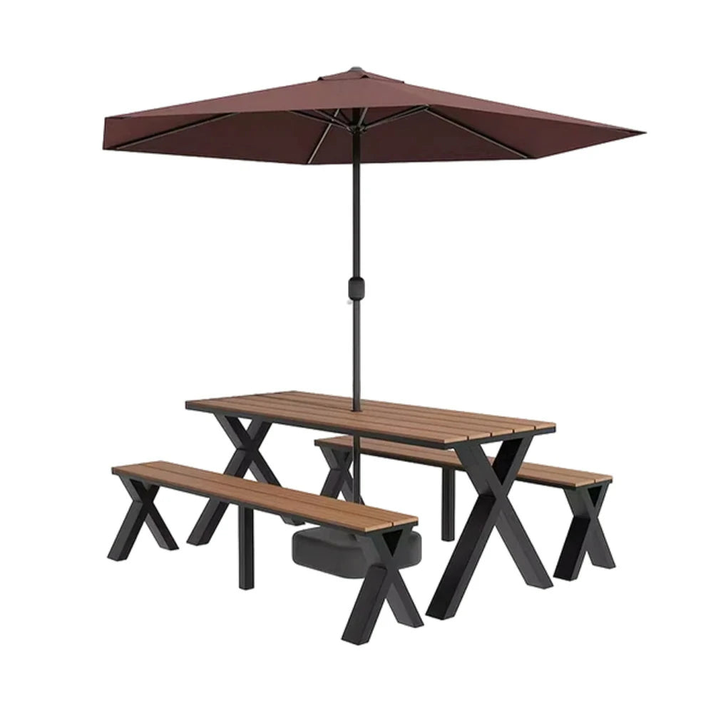 SOLARA Outdoor Table, Chair & Umbrella Set 120/160/200cm Sunproof Waterproof Surface High-Temp Coated Steel Frame Strong Support Anti-Corrosion Design - Black