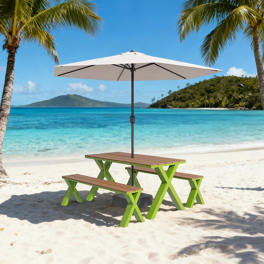 SOLARA Outdoor Table, Chair & Umbrella Set 120/160/200cm Sunproof Waterproof Surface High-Temp Coated Steel Frame Strong Support Anti-Corrosion Design - Green