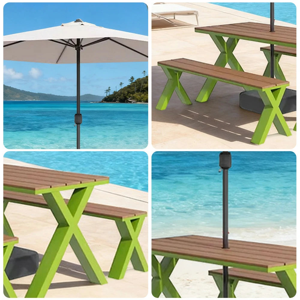 SOLARA Outdoor Table, Chair & Umbrella Set 120/160/200cm Sunproof Waterproof Surface High-Temp Coated Steel Frame Strong Support Anti-Corrosion Design - Green