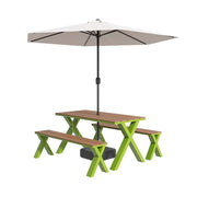 SOLARA Outdoor Table, Chair & Umbrella Set 120/160/200cm Sunproof Waterproof Surface High-Temp Coated Steel Frame Strong Support Anti-Corrosion Design - Green