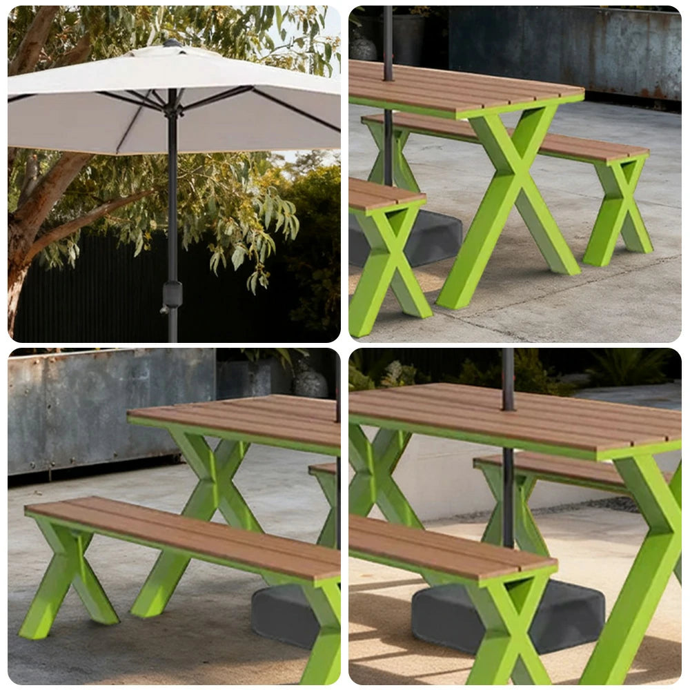 SOLARA Outdoor Table, Chair & Umbrella Set 120/160/200cm Sunproof Waterproof Surface High-Temp Coated Steel Frame Strong Support Anti-Corrosion Design - Green