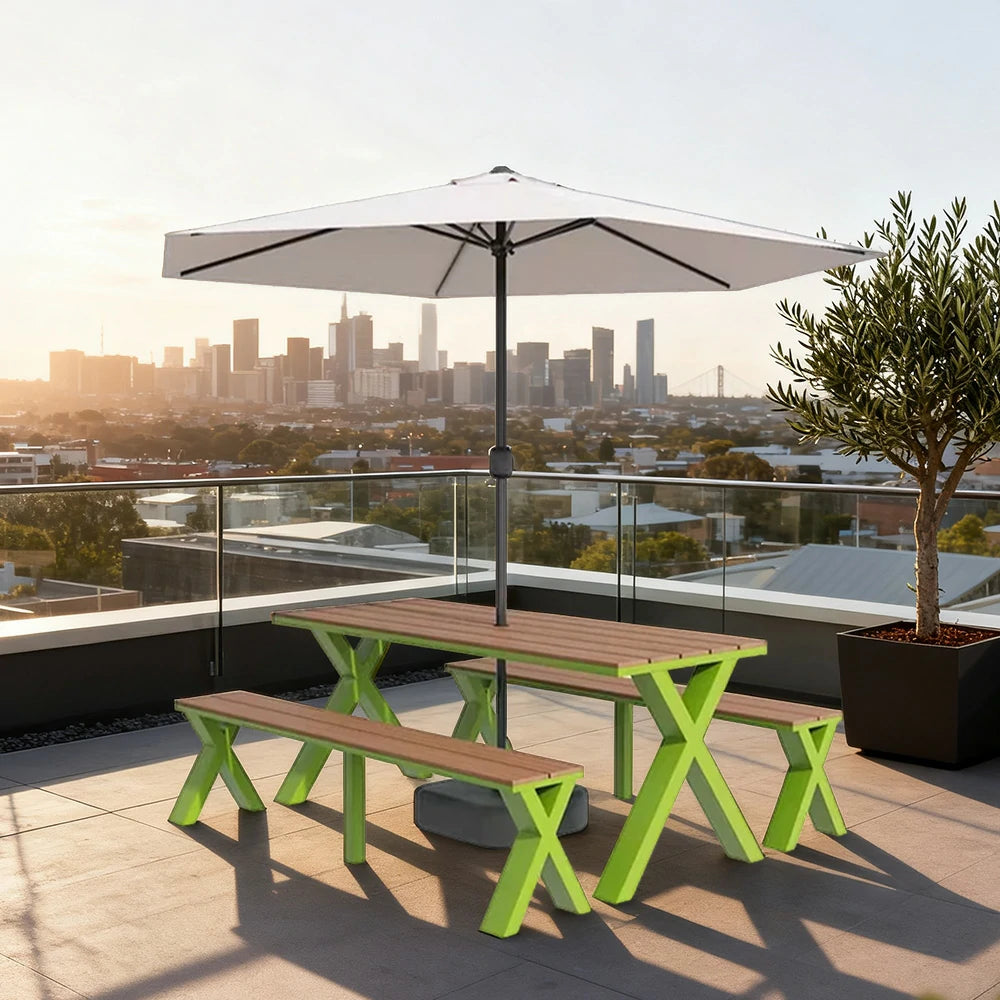SOLARA Outdoor Table, Chair & Umbrella Set 120/160/200cm Sunproof Waterproof Surface High-Temp Coated Steel Frame Strong Support Anti-Corrosion Design - Green