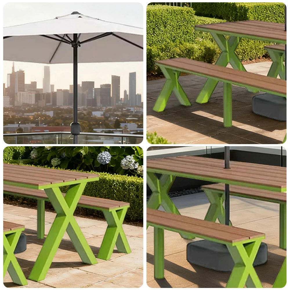SOLARA Outdoor Table, Chair & Umbrella Set 120/160/200cm Sunproof Waterproof Surface High-Temp Coated Steel Frame Strong Support Anti-Corrosion Design - Green