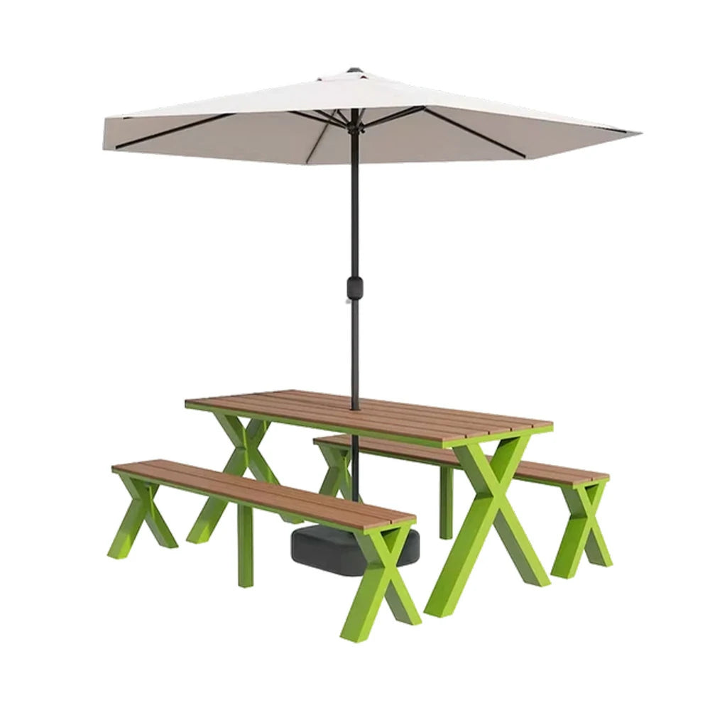 SOLARA Outdoor Table, Chair & Umbrella Set 120/160/200cm Sunproof Waterproof Surface High-Temp Coated Steel Frame Strong Support Anti-Corrosion Design - Green