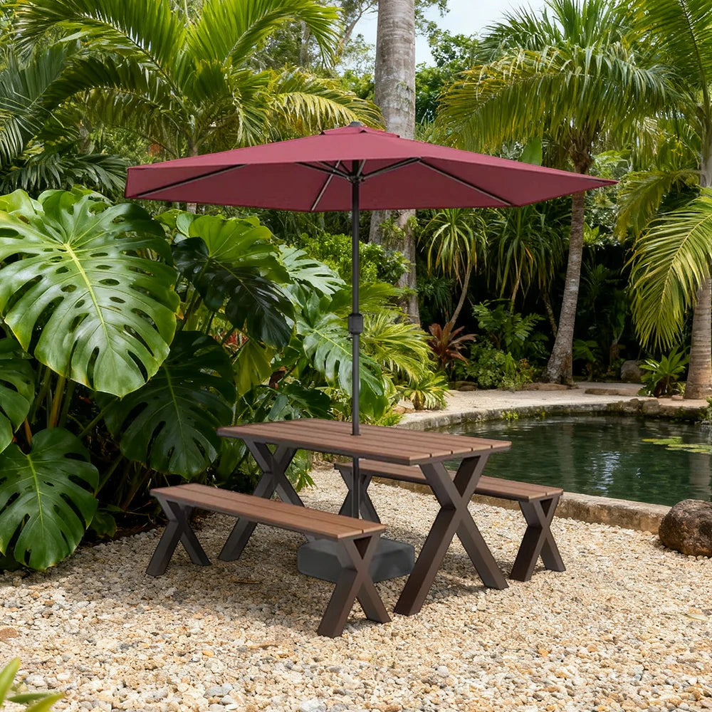 SOLARA Outdoor Table, Chair & Umbrella Set 120/160/200cm Sunproof Waterproof Surface High-Temp Coated Steel Frame Strong Support Anti-Corrosion Design - Brown