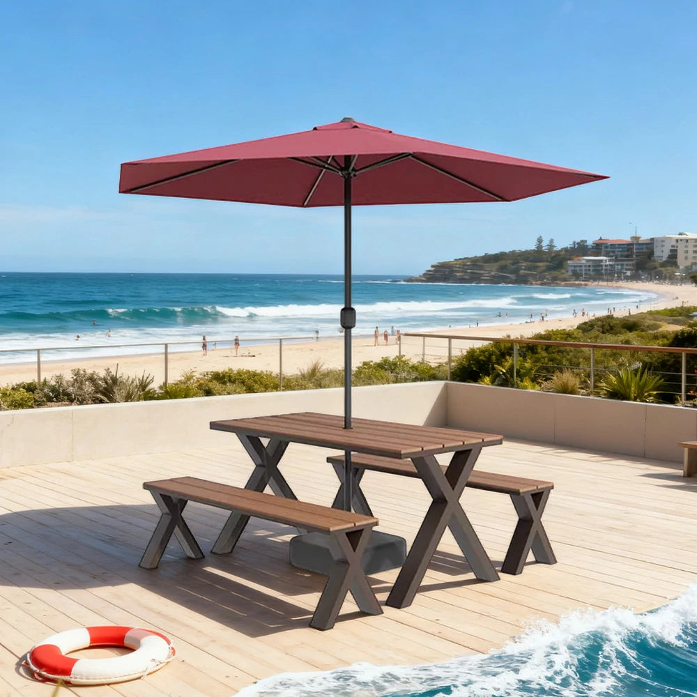 SOLARA Outdoor Table, Chair & Umbrella Set 120/160/200cm Sunproof Waterproof Surface High-Temp Coated Steel Frame Strong Support Anti-Corrosion Design - Brown