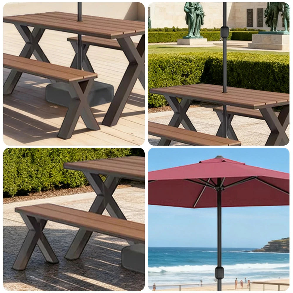 SOLARA Outdoor Table, Chair & Umbrella Set 120/160/200cm Sunproof Waterproof Surface High-Temp Coated Steel Frame Strong Support Anti-Corrosion Design - Brown