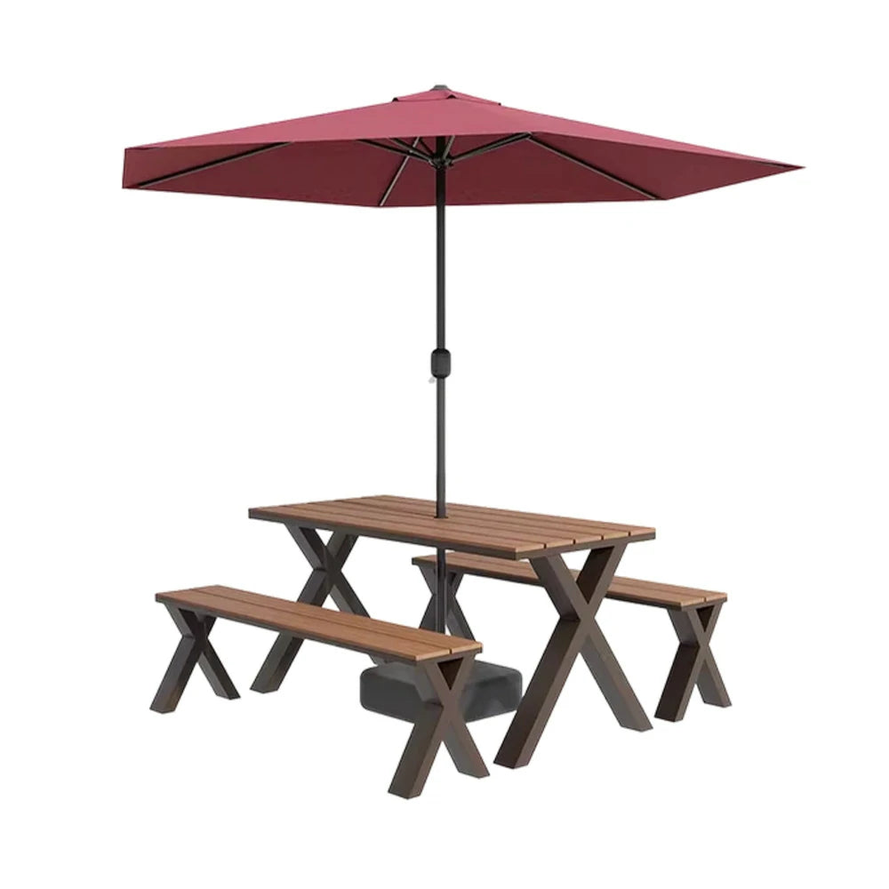 SOLARA Outdoor Table, Chair & Umbrella Set 120/160/200cm Sunproof Waterproof Surface High-Temp Coated Steel Frame Strong Support Anti-Corrosion Design - Brown