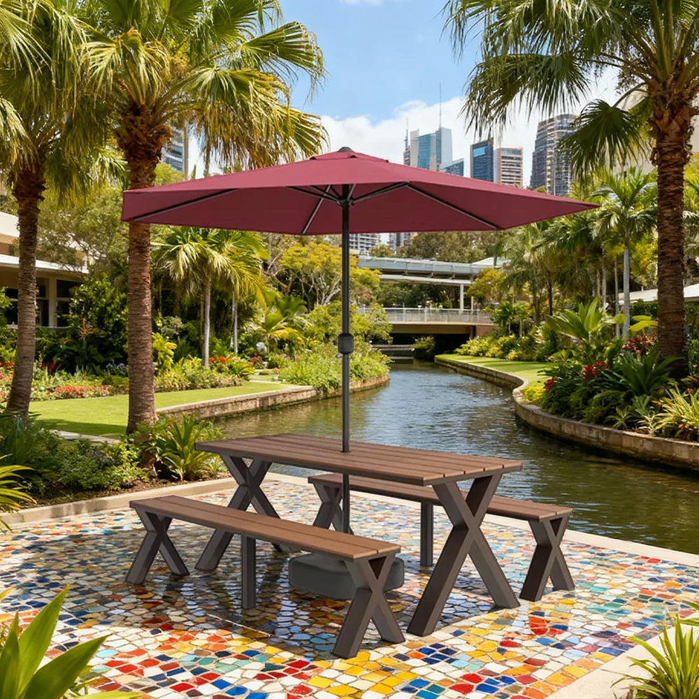 SOLARA Outdoor Table, Chair & Umbrella Set 120/160/200cm Sunproof Waterproof Surface High-Temp Coated Steel Frame Strong Support Anti-Corrosion Design - Brown