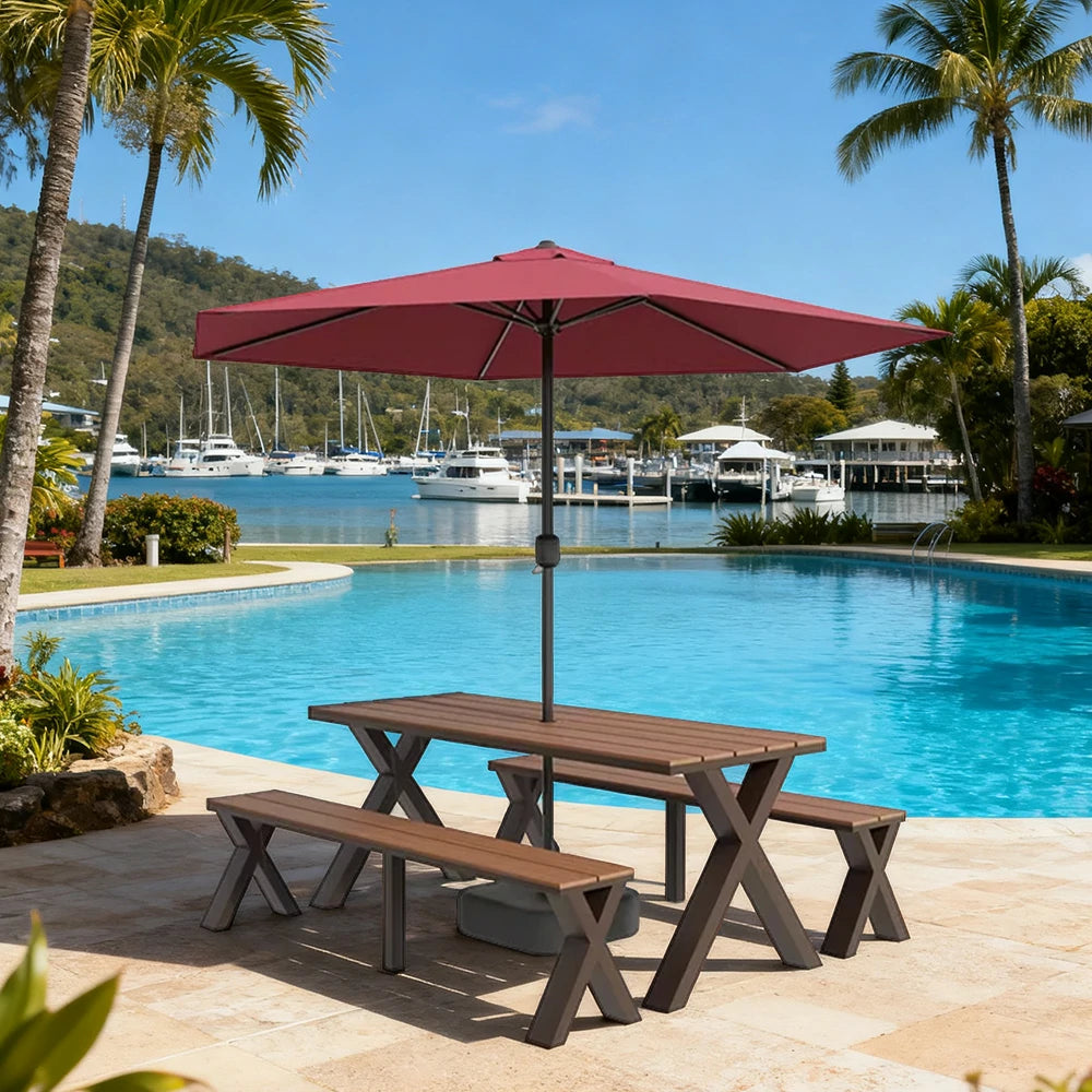 SOLARA Outdoor Table, Chair & Umbrella Set 120/160/200cm Sunproof Waterproof Surface High-Temp Coated Steel Frame Strong Support Anti-Corrosion Design - Brown