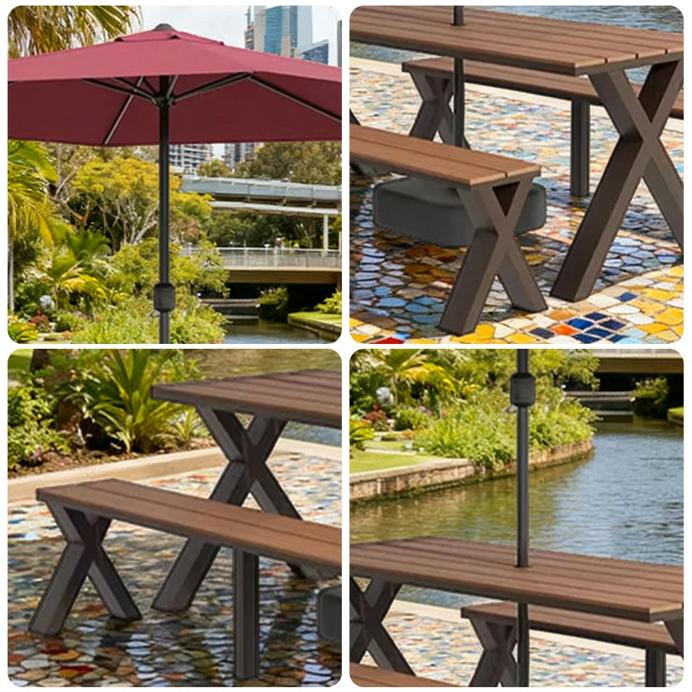 SOLARA Outdoor Table, Chair & Umbrella Set 120/160/200cm Sunproof Waterproof Surface High-Temp Coated Steel Frame Strong Support Anti-Corrosion Design - Brown
